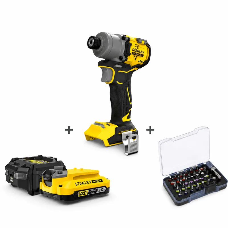 V20 SFMCF830B Brushless Slagschroevendraaier Set 18V – 2,0Ah Accu, Lader en 36-delige Bitset van Stanley – productafbeelding 1 van 4
