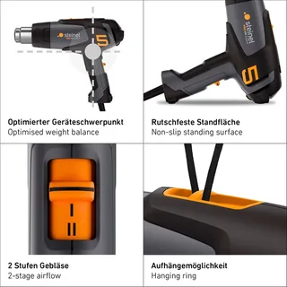 Heteluchtpistool HM 2320 E - 2300W - Verfbrander met display - Temperatuur instelbaar van 80-650°C - Luchtvolume instelbaar van 150-500l/min van Steinel – productafbeelding 4 van 6