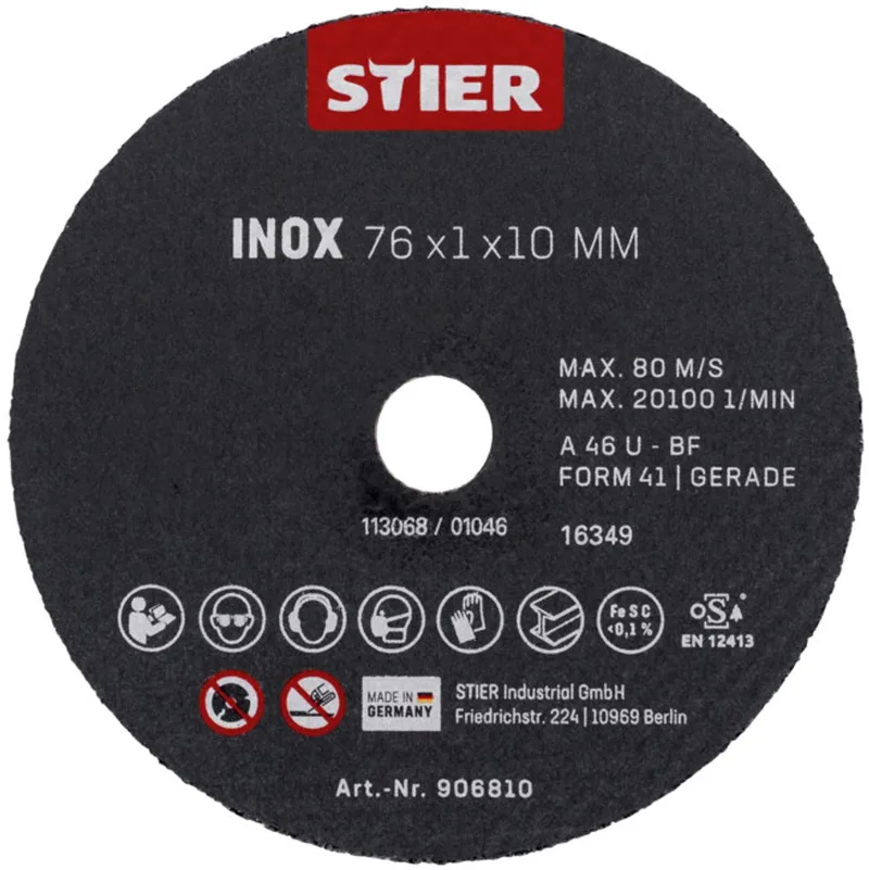 doorslijpschijf roestvrij staal 76 x 1 x 10, rechte vorm by Stier – product image