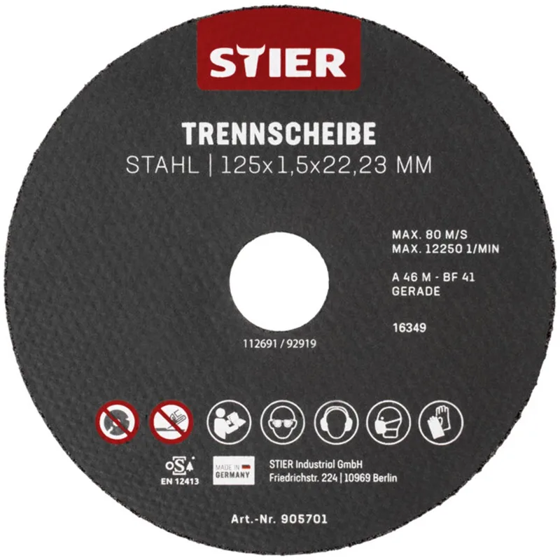doorslijpschijven staal 125 x 1,5 x 22,23 vorm 41 recht von Stier – Produktbild