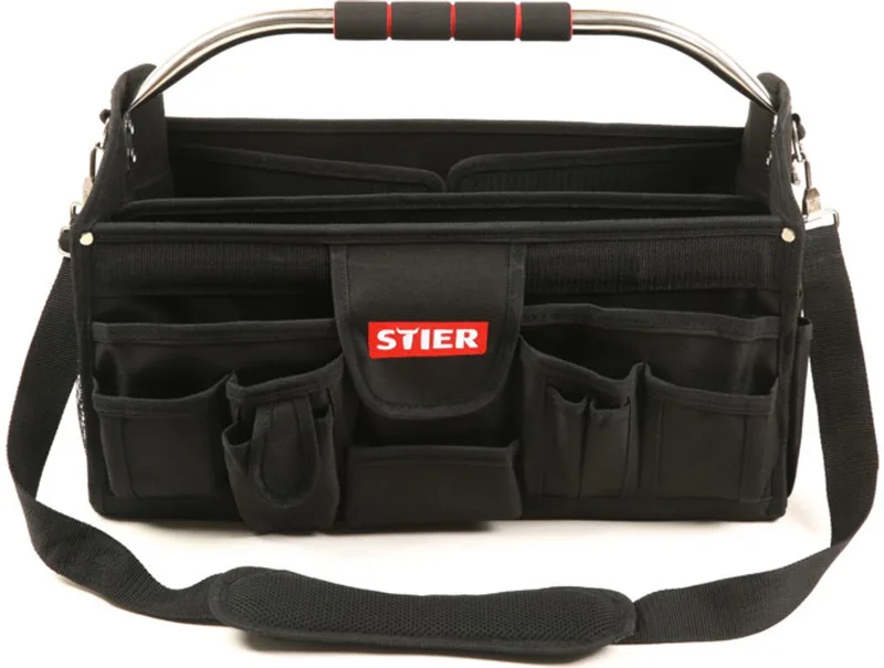 Premium+ gereedschapstas, leeg en onbeladen, scheurvast polyester, 24 vakken, met schouderriem, lichtlopende wielen en ergonomische handgreep voor een comfortabel transport by Stier – product image