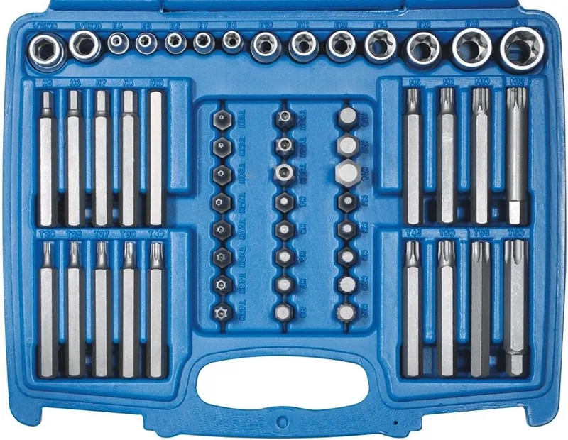 bit- en doppenset 56-delig, T, E, XZN, zeskant 3/8 en 1/2 inch, 04475L van SW-Stahl, Blauw – productafbeelding