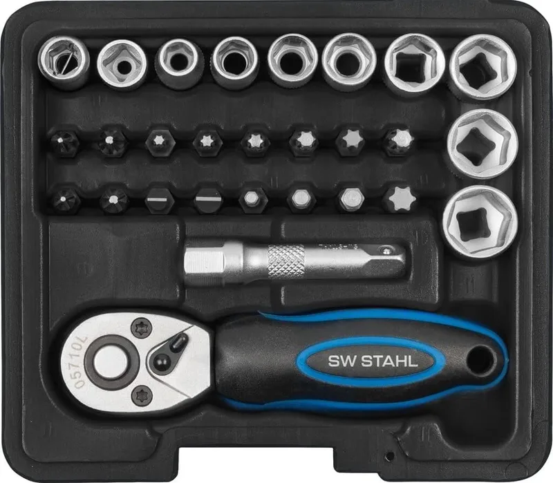 S2143 dopsleutelset I 29-delig I 1/4 inch I gereedschapskoffer industriële kwaliteit fra SW-Stahl, Sort – produktbillede