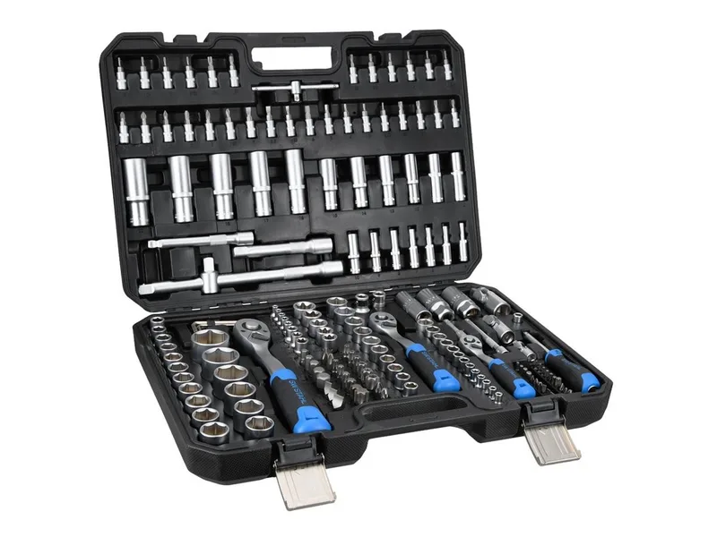 Steckschlüssel 171-tlg. (07630L) (Packung), CRV-Stahl, Sechskant, DIN, Ratschen & Bits im Koffer kompakte Bauform de SW-Stahl, Bleu, Noir, Argent – image du produit 1 sur 5