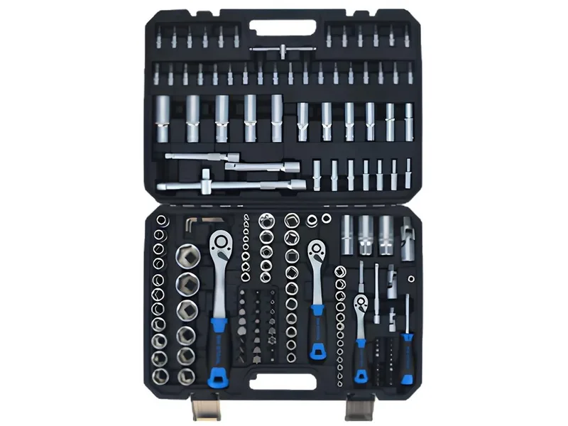 Steckschlüssel 171-tlg. (07630L) (Packung), CRV-Stahl, Sechskant, DIN, Ratschen & Bits im Koffer kompakte Bauform de SW-Stahl, Bleu, Noir, Argent – image du produit 4 sur 5