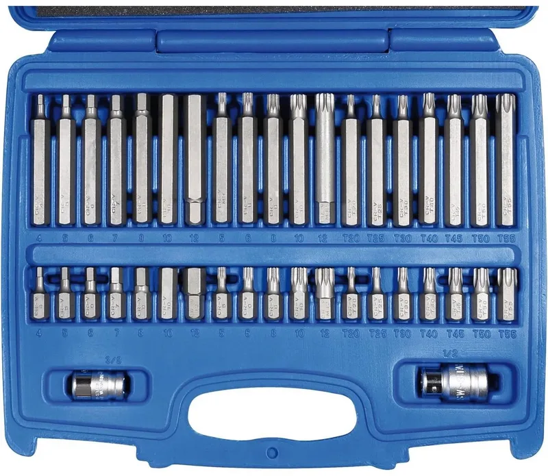 SW-Stahl 04470L Bitset, 3/8", 40-delig | 3/8" Chroom-Vanadium Bitset | Gereedschapskist Bitset, 40-delig | Inwendige Torx Bitset | Universele Bitset | Adapter voor dopsleutel de SW-Stahl – image du produit