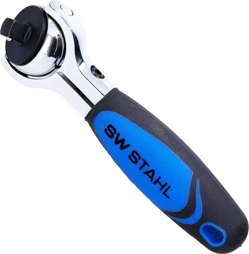SW-Stahl 05715L omschakelbare ratel 1/4 inch I 270 graden draaibare kop I miniratel I fijnvertand met 72 tanden I 110 mm ratel klein by SW-Stahl, Blue – product image