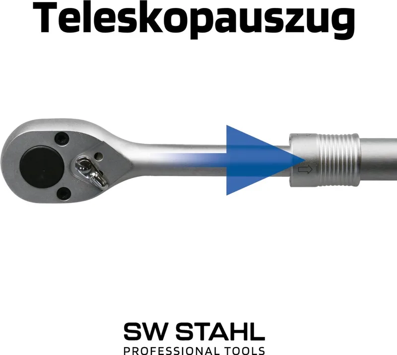 SW-Stahl 05958L omschakelbare ratel 3/4 inch I vertand met 24 tanden I telescopische ratel I omschakelhendel de SW-Stahl, Argent – image du produit