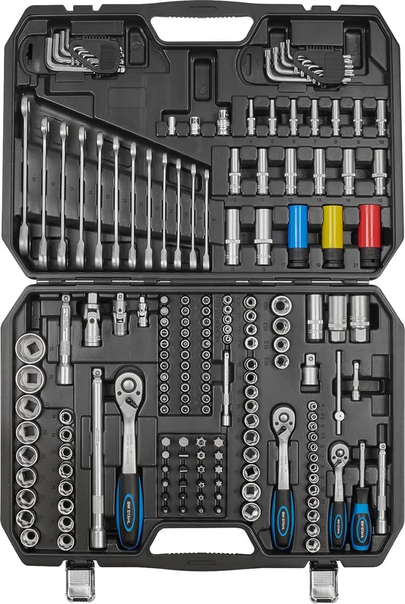 SW-Stahl 07635L dopsleutelset met omkeerbare moeren 1/4", 3/8", 1/2" / 176-delig/rateldoos/rateldoos/moerdoos/bitset by SW-Stahl, Blue – product image