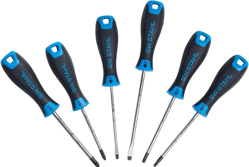 SW-Stahl 32815L schroevendraaierset slagvast 6-delig I gleuf & kruis & T-profiel I schroevendraaier gereedschapset van SW-Stahl, Blauw – productafbeelding