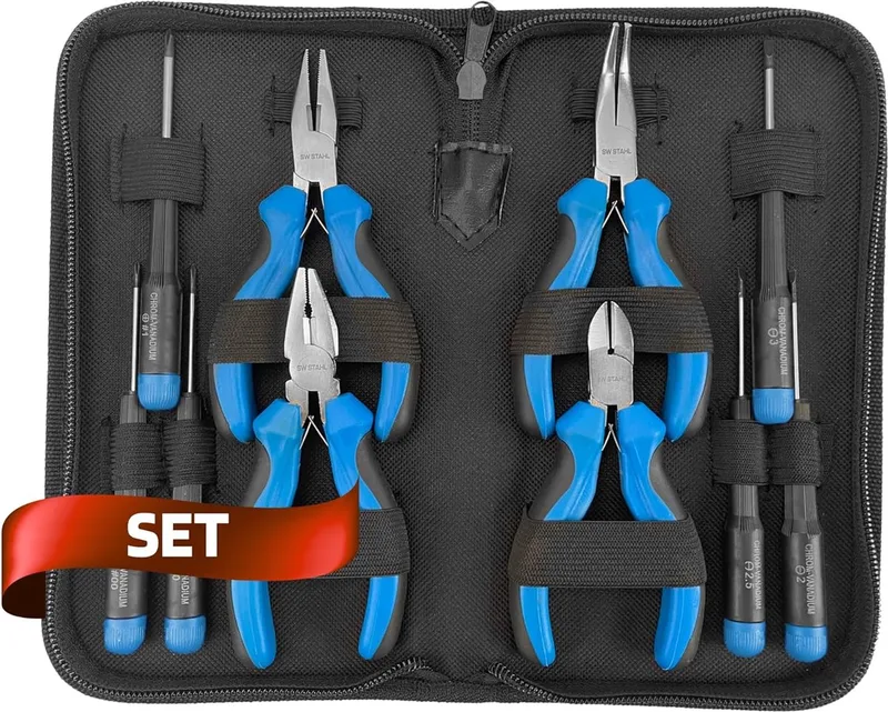 SW-Stahl 40706L fijnmechanische gereedschapset 10-delig I tangenset fijnmechanica I combinatietang I zijsnijder I punttang I fijnmechanische schroevendraaierset I gereedschapset fijnmechanica van SW-Stahl, Zwart – productafbeelding
