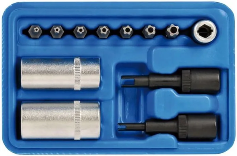 SW-Stahl 61719L speciale doppenset 1/4 inch 12-delig I voor airconditioning I moerendoos I speciale inzetstukken 8-kant de SW-Stahl, Bleu – image du produit