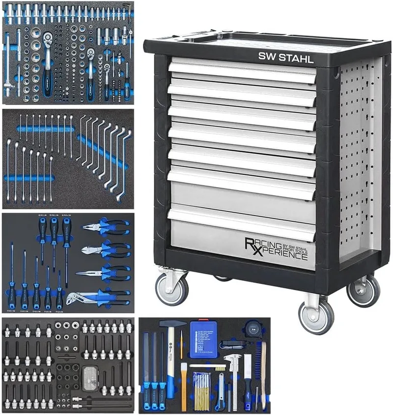 Z3705 werkplaatswagen assortiment I I uitgerust 347 delig I werkplaatswagen gereedschapswagen gevuld I gereedschapskast geperforeerde wand I gereedschapset I wagen metaal werkplaats I gereedschappen automotive von SW-Stahl, Silber – Produktbild