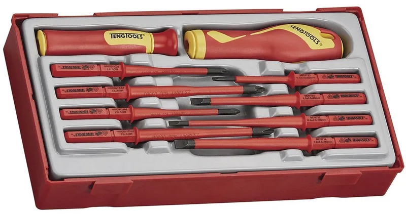 Geïsoleerde schroevendraaierset TT1 tray Plat- PH- PZ 10 delig Teng Tools TTV710N de Teng Tools, Neutraal – image du produit