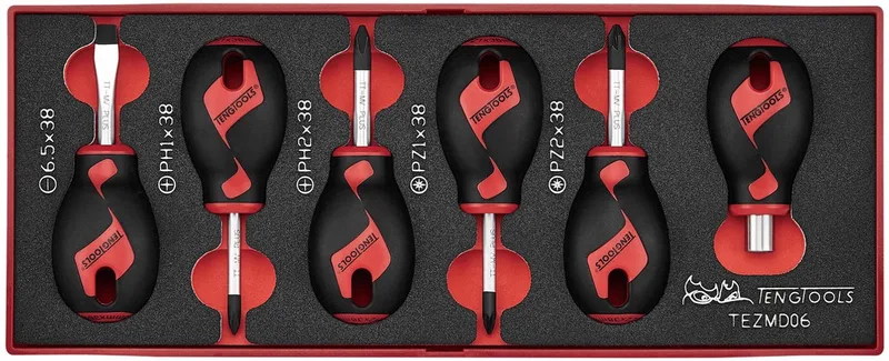 Stubby schroevendraaierset Foamx2 tray Plat- PH- PZ 6 delig Teng Tools von Teng Tools, Neutraal – Produktbild
