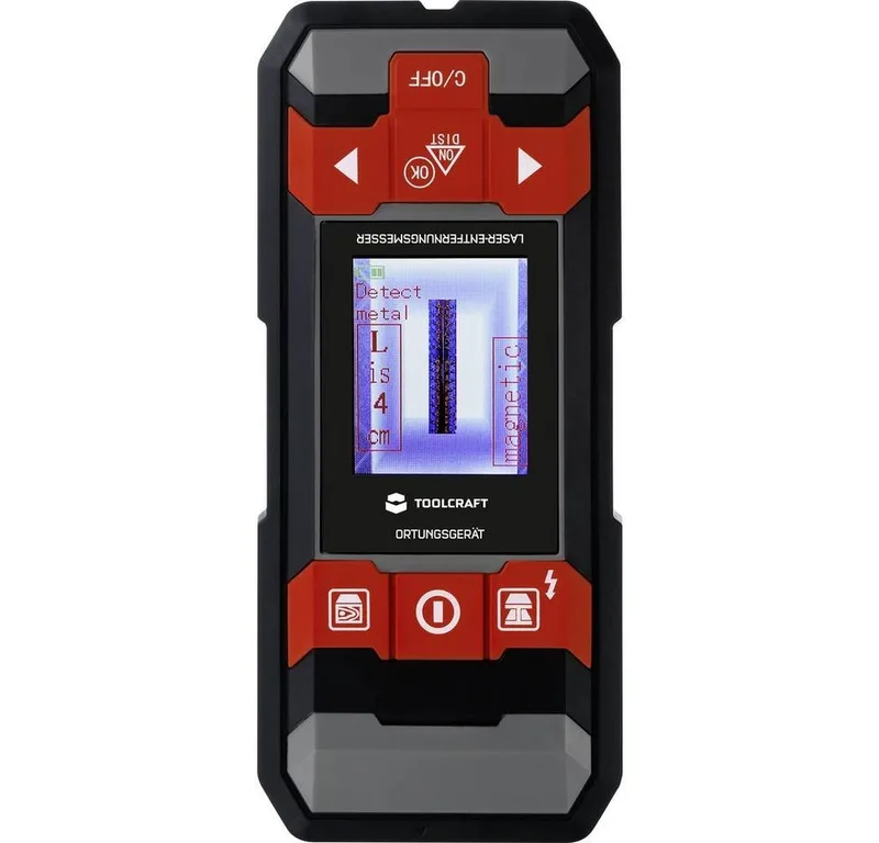 Leitungsortungsgerät Ortungsgerät Metall 2-in-1 Laser-Detektor 100 mm TO-6994572, inkl. Laser-Entfernungsmesser van Toolcraft – productafbeelding 2 van 5