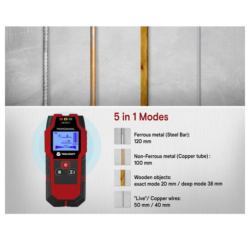 Leitungsortungsgerät TOOLCRAFT Ortungsgerät TO-9627699 Ortungstiefe (max) 120 mm Geeign van Toolcraft – productafbeelding 2 van 5
