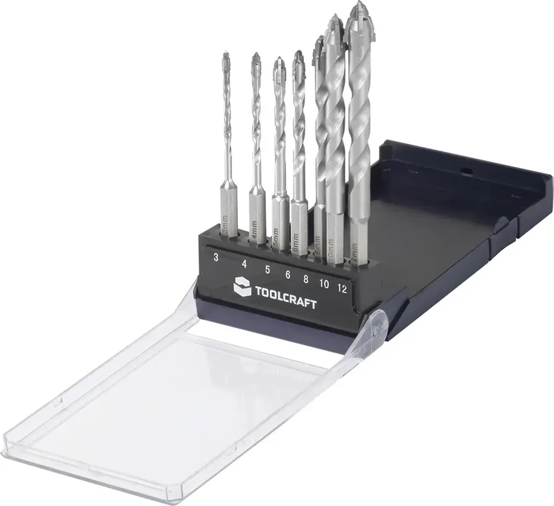 TO-10312161 Carbide , Staal Boorset 3 mm, 4 mm, 5 mm, 6 mm, 8 mm, 10 mm, 12 mm Gezamenlijke lengte 155 mm Gehard 1 stuk(s) de Toolcraft – image du produit 1 sur 3