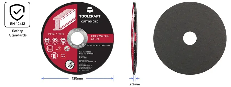 TO-10674636 Jeu de disque à tronçonner 125 mm 10 pc(s) Oxyde daluminium de Toolcraft – image du produit 2 sur 2