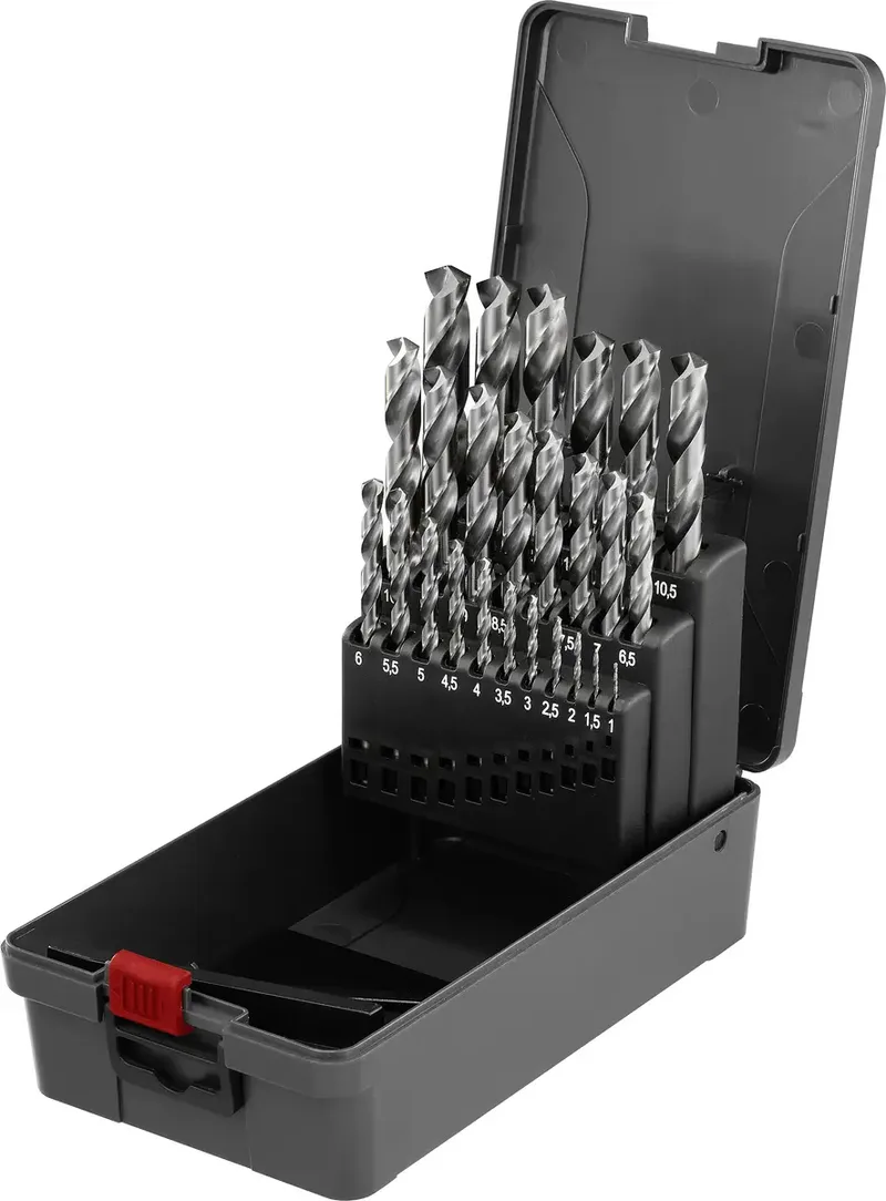 TO-10926867 HSS-G Jeu de forets pour le métal 25 pièces Longueur totale 195 mm trempé DIN 338 tige cylindrique 1 set de Toolcraft – image du produit 1 sur 2