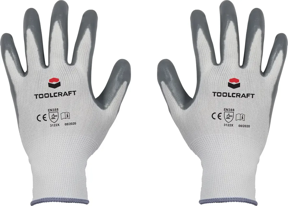 TO-5621508 Werkhandschoen Polyamide, Nitril Maat (handschoen): 11 EN 388 Cat II 1 paar de Toolcraft, Blanc, Gris – image du produit