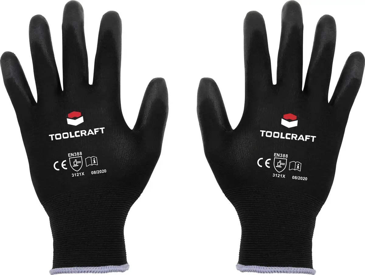TO-5621544 Polyester , Polyuretan Arbejdshandske Størrelse (handsker): 8 EN 388 CAT II 1 Paar van Toolcraft, Zwart – productafbeelding