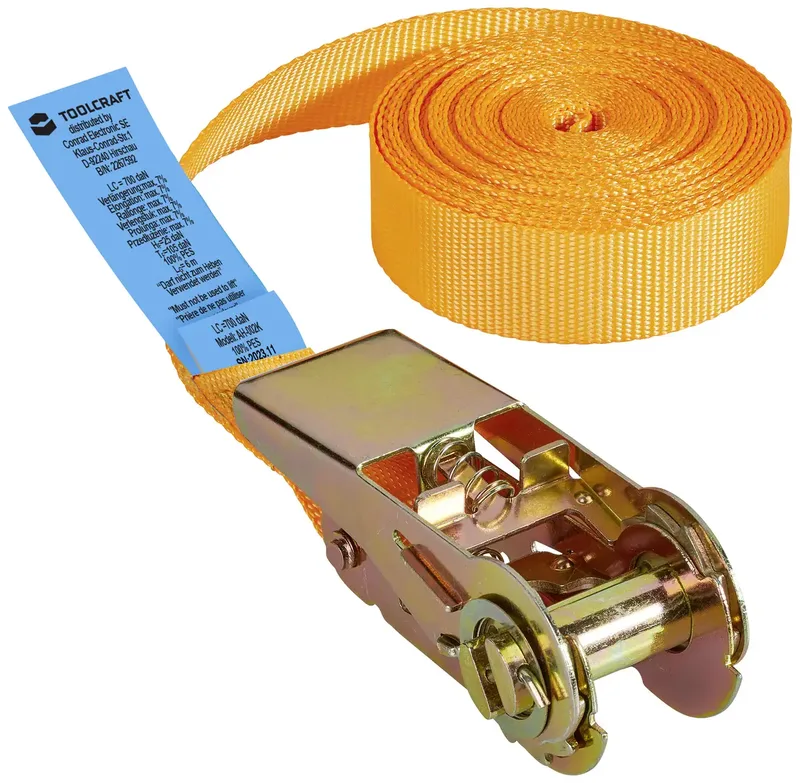 TO-6802776 Einteiliger Spanngurt Zugkraft LC Niederzurren (einzeln/direkt)=350 daN (L x B) 6 m x 25 mm Ratsche EN 12195-2 by Toolcraft – product image
