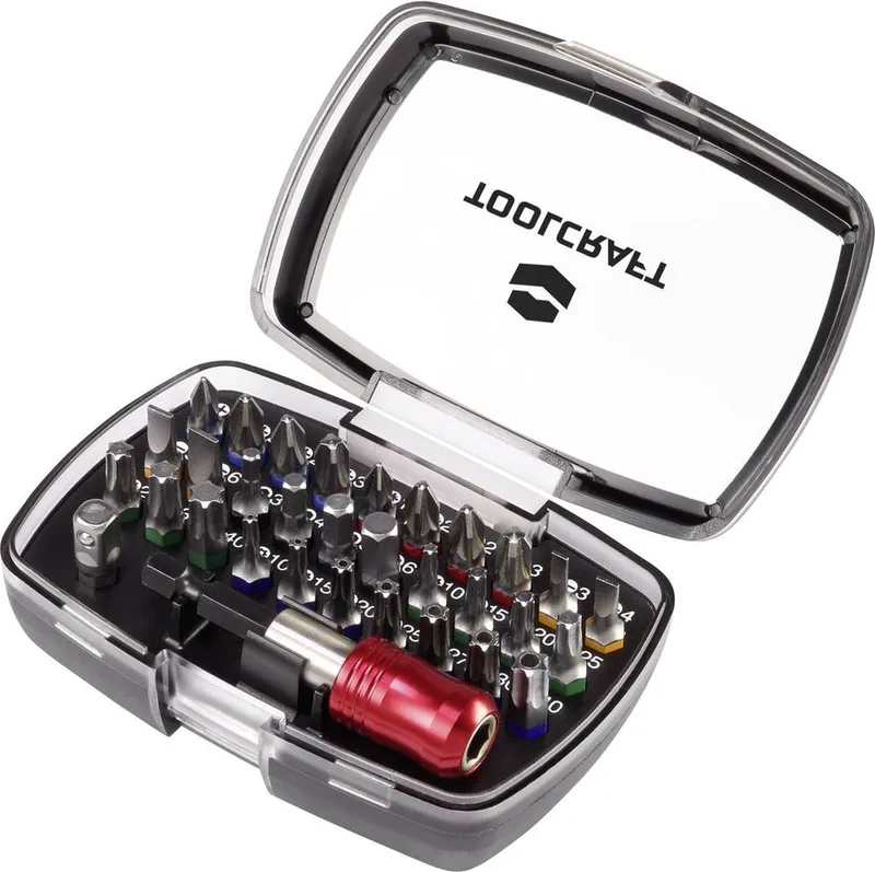 TOOLCRAFT 1613599 Bitset 32-delig Plat, Kruiskop Phillips, Kruiskop Pozidriv, Inbus, T-profiel met gat, T-profiel de Toolcraft – image du produit