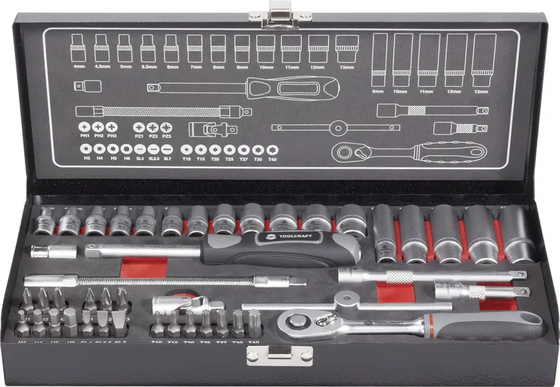 TOOLCRAFT 826386 Dopsleutelset Metrisch 1/4 (6,3 mm) 45-delig von Toolcraft – Produktbild 1 von 2