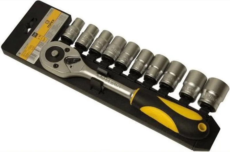 Dopsleutelset - 1/2 inch - 11-delig - Chroom-vanadiumstaal van Topex, Geel – productafbeelding