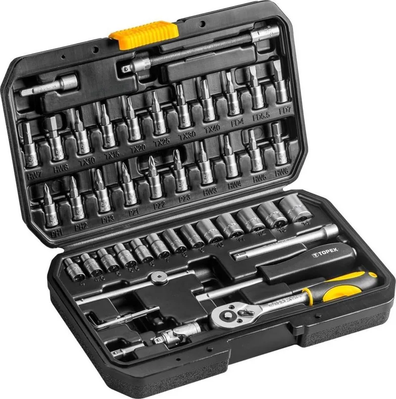 Dopsleutelset - 1/4" - 46-delig - Ergonomisch Gehandvat van Topex, Neutraal – productafbeelding