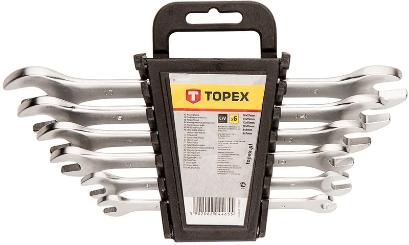 Dubbele Steeksleutel Set - 6-17 mm - Chroom-Vanadiumstaal - 6 Stuks van Topex, Metaalkleurig – productafbeelding