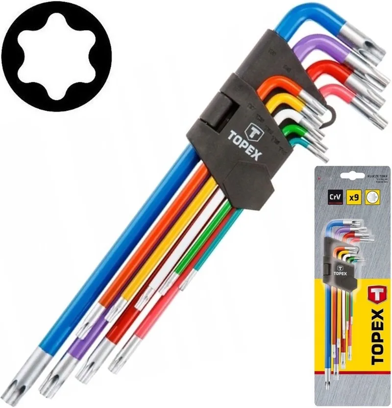 Kleurrijke Torx Inbussleutel Set T10-T50, 9 Delig, CrV Staal by Topex – product image