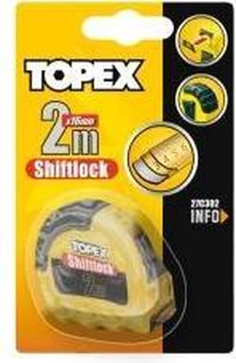 Rolmaat - Staal - 2m x 16mm - Antislip Handvat by Topex, Grey – product image