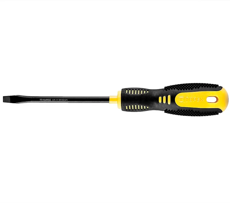 Serie - Platte Schroevendraaier - 5.5x100 mm - Magnetische Punt - Ergonomische Handgreep de Topex, Noir, Jaune – image du produit