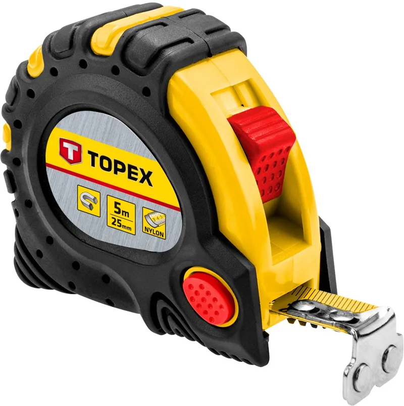 Stalen Rolmaat - 5m - Magnetische Tip - Nylon Coating de Topex, Jaune – image du produit