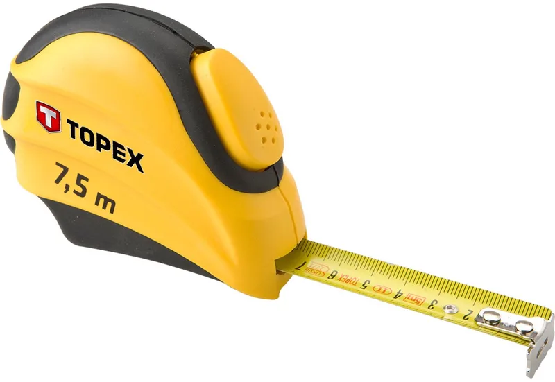 Stalen Rolmaat - 7.5m - Ergonomische Behuizing - Automatische Blokkering van Topex, Geel – productafbeelding