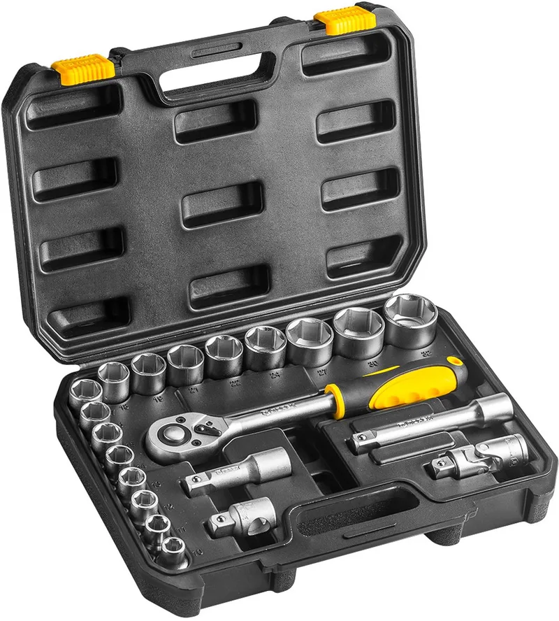 Topex - 1/2" Dopsleutelset - 21-delig - Ergonomische Handgreep - Duurzaam Staal de Topex, Jaune – image du produit