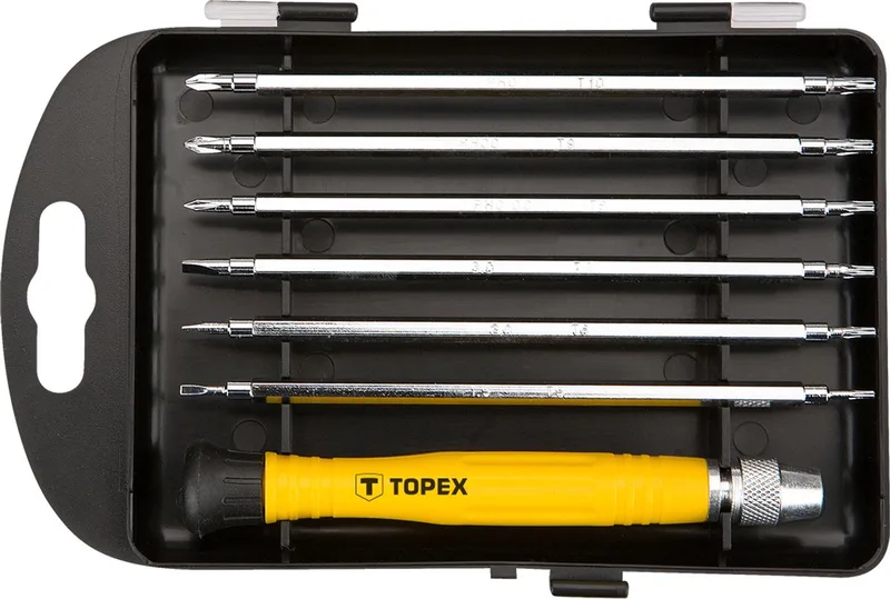 Topex 39D551 - Precisie Schroevendraaierset - 7 Stuks - Dubbele Grot - Ergonomische Handgreep de Topex, Bleu – image du produit