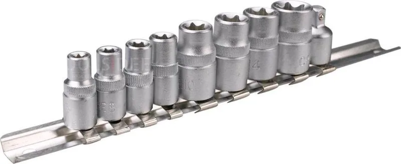 Torx Dopsleutelset - 1/4", 3/8" - 9 delig - Chroom-vanadiumstaal de Topex, Argent – image du produit