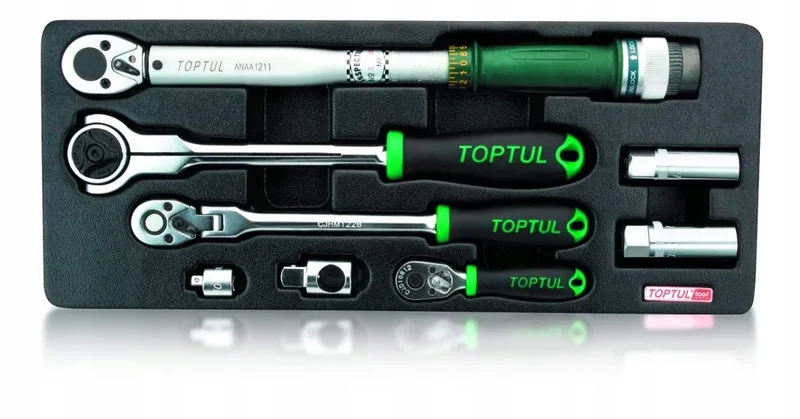 Gereedschap Inlay 8-delig: Dop, Ratel & Momentsleutel Set von Toptul, Grün – Produktbild