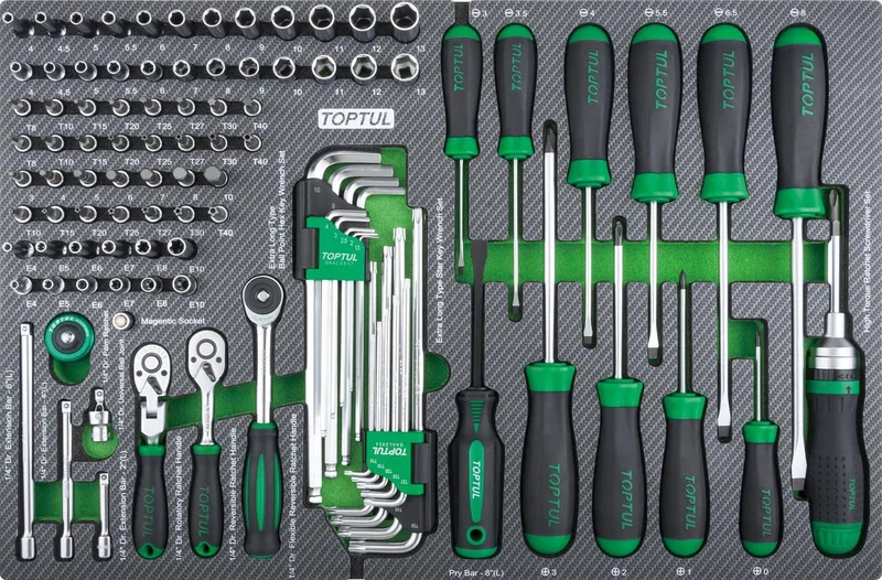 Gereedschapset 1/4" 114-delig, inleg voor gereedschapswagen de Toptul, Carbon – image du produit