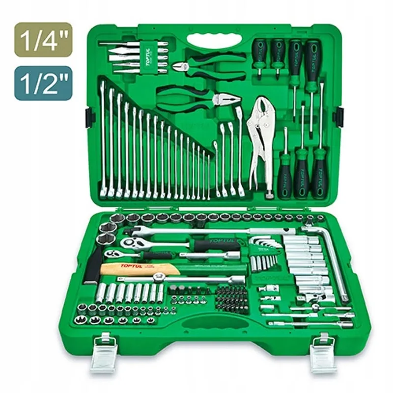 Gereedschapset 150 Delen 1/4" & 1/2" Koffer von Toptul, Grün – Produktbild