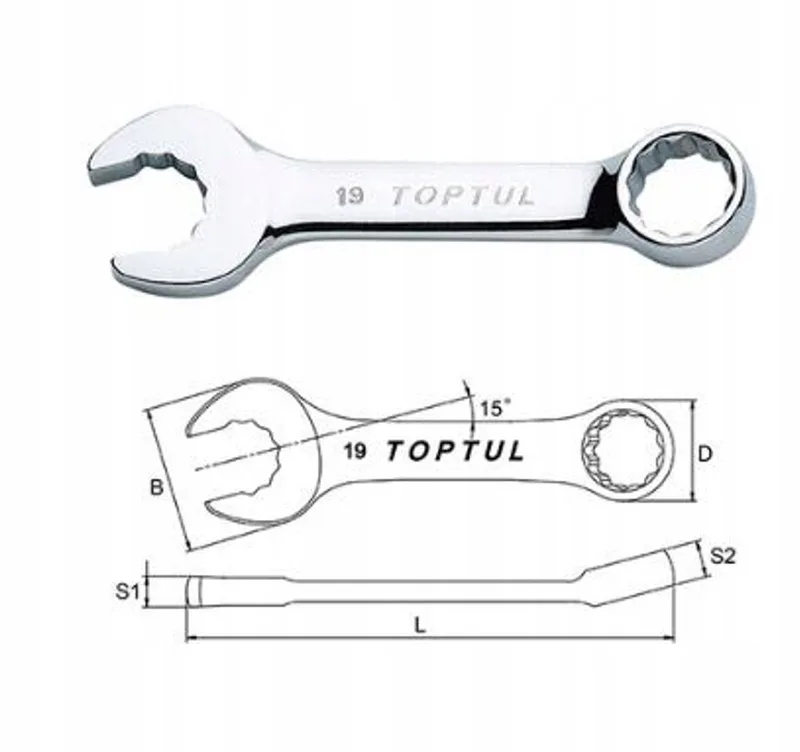 Korte Ring-Steeksleutel 9 mm, 95 mm Lengte, Chroom-Vanadium von Toptul – Produktbild
