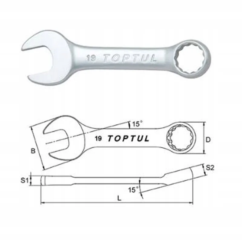 Korte Ring-Steeksleutel 9mm, 95mm Lang, Chroom-Vanadium by Toptul – product image