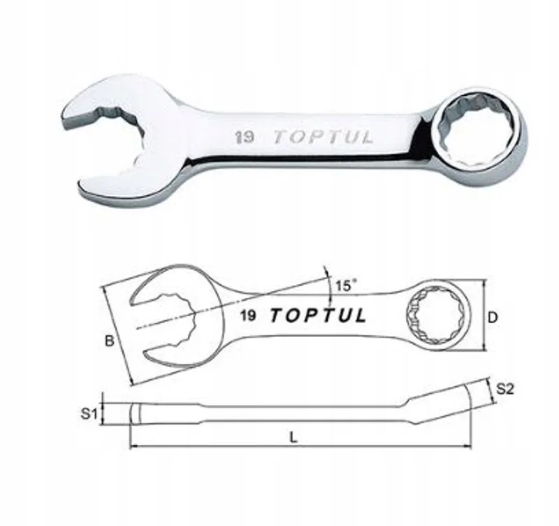 Ring- en dopsleutel 14 mm, kort, 113 mm, Cr-V by Toptul – product image