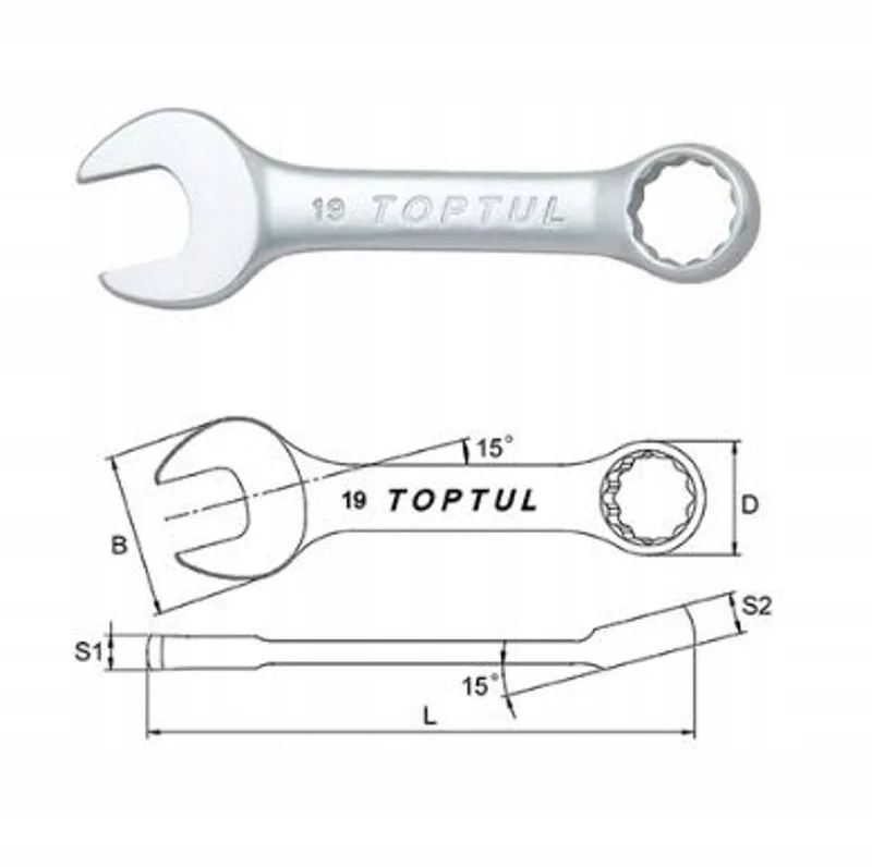 Ring-Steeksleutel 16mm Kort 121mm Cr-V by Toptul – product image