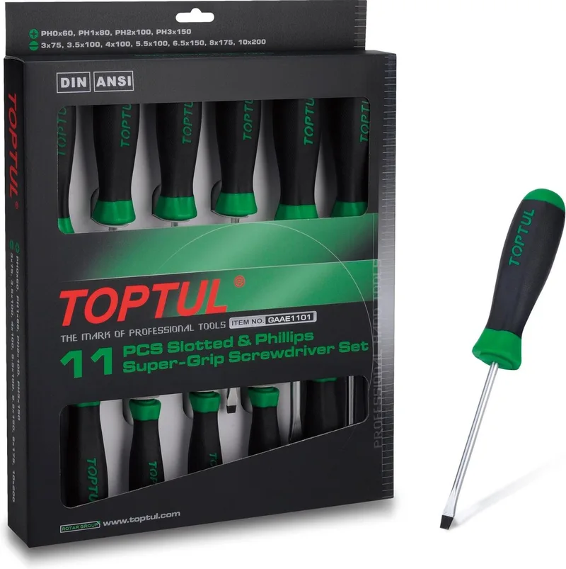 Schroevendraaierset 11 Delen Magnetisch PH/SL van Toptul, Groen – productafbeelding