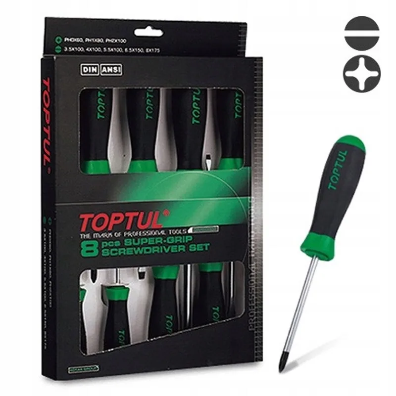 Schroevendraaierset 8 Delen met Magnetische Tips van Toptul, Groen – productafbeelding