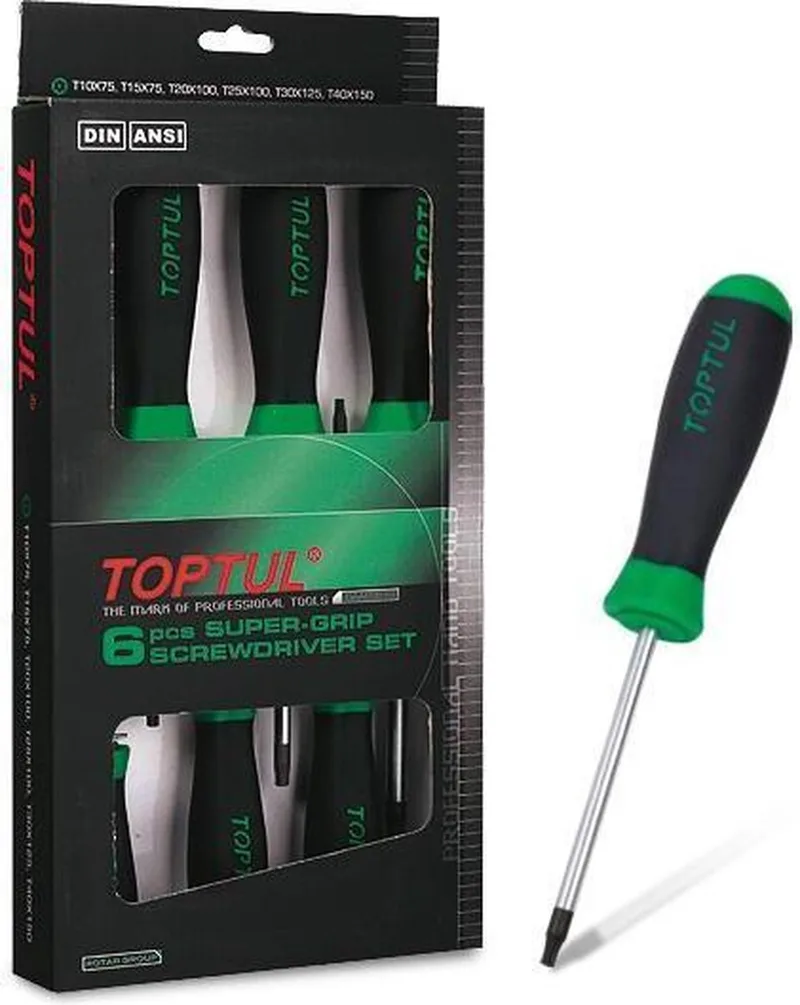 Set schroevendraaier torx met gat 6cs :T10-T40 van Toptul, Groen – productafbeelding